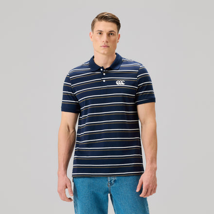 Mens Yarn Dye Stripe Polo Shirt Navy