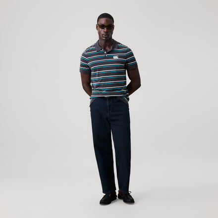 Mens Yarn Dye Stripe Polo Shirt Black