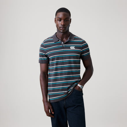 Mens Yarn Dye Stripe Polo Shirt Black