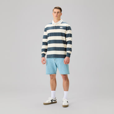 Mens Fundamentals Yarn Stripe Rugby Jersey Grey