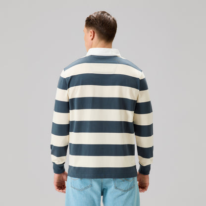Mens Fundamentals Yarn Stripe Rugby Jersey Grey