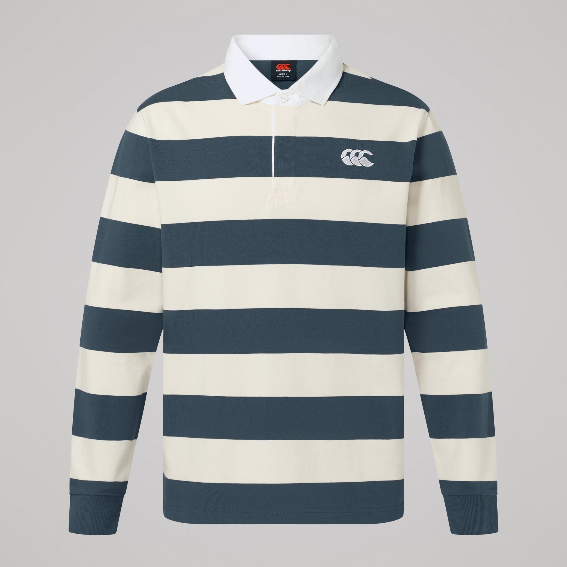 Mens Fundamentals Yarn Stripe Rugby Jersey Grey | Blue