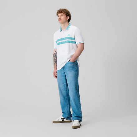 Mens Chest Stripe Polo White