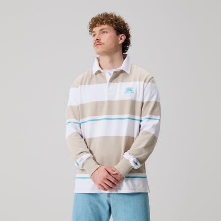 Mens Multi Stripe Rugby Jersey Beige