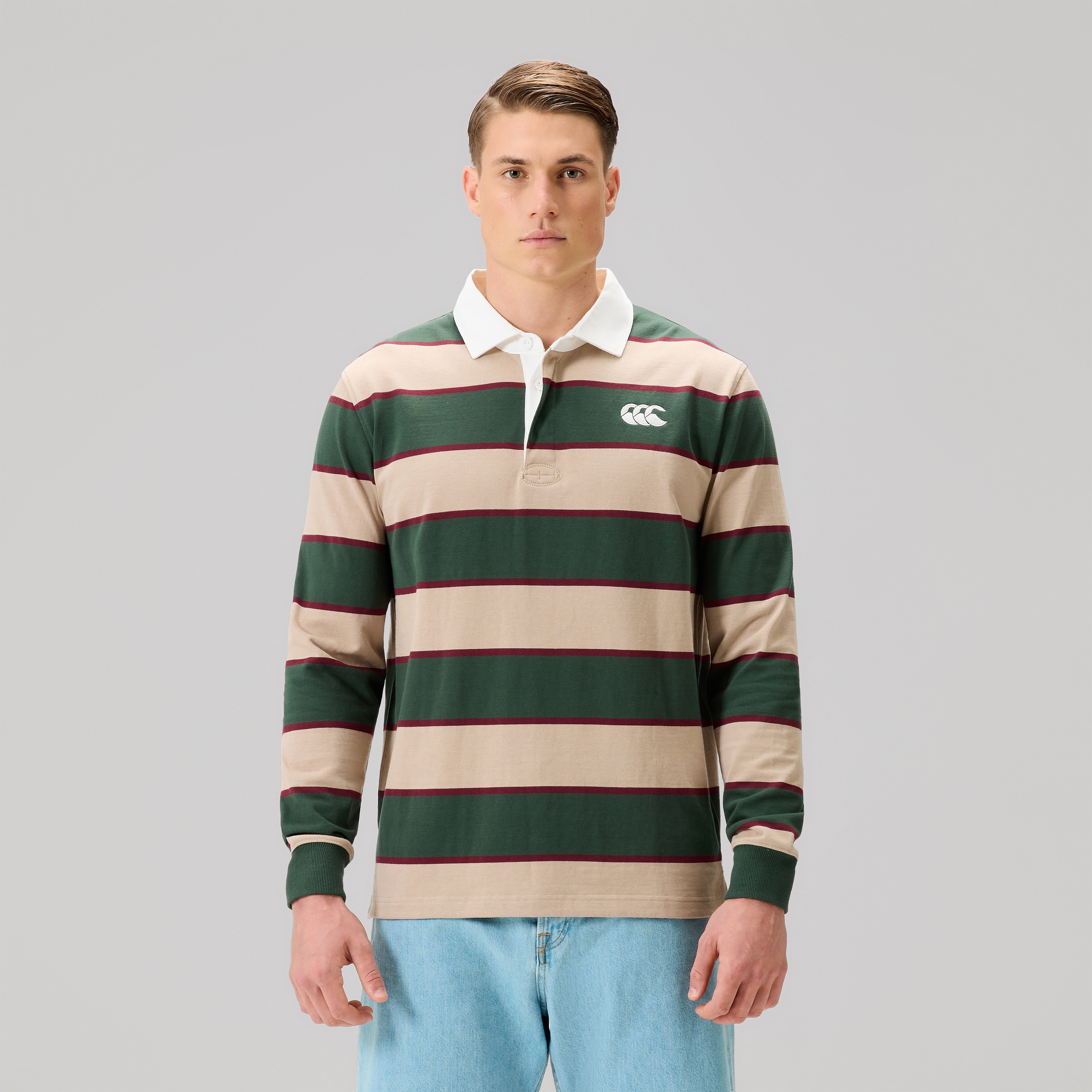 Mens Fundamentals Stripe Rugby Jersey Green | Green | Canterbury