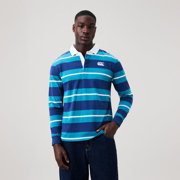 Mens Stripe Rugby Jersey Blue
