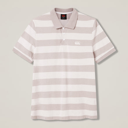 Mens Yarn Stripe Polo Grey