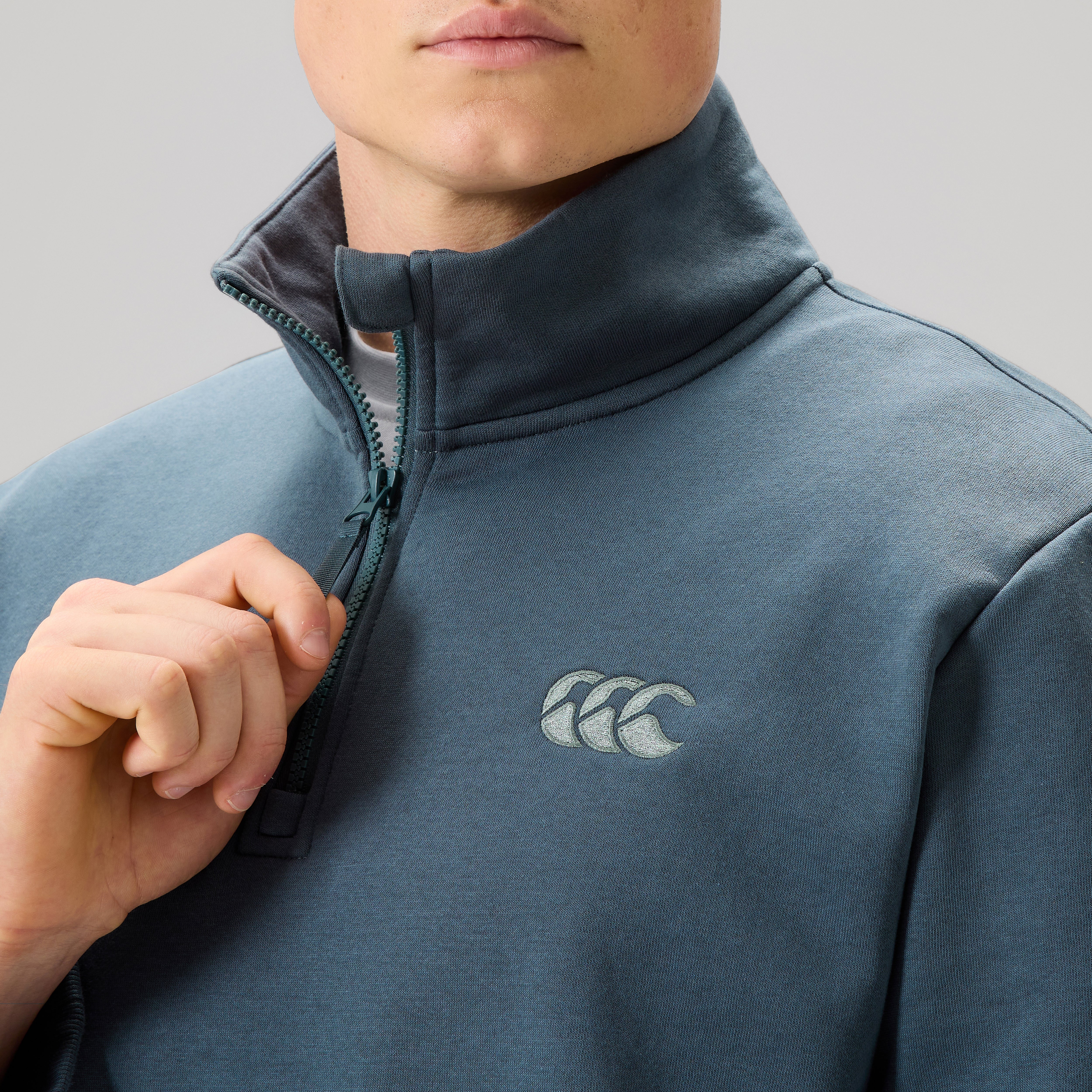 Mens Fundamentals 1/4 Zip Sweatshirt Grey | Blue | Canterbury