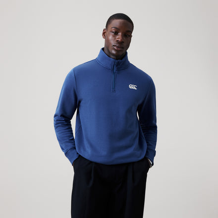 Mens Open Hem 1/4 Zip Sweatshirt Blue